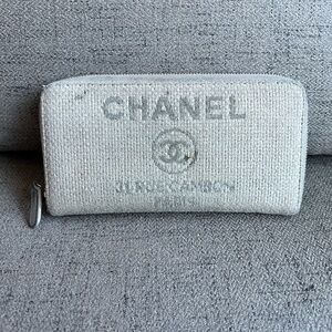 Chanel Gray Deauville Tweed Wallet